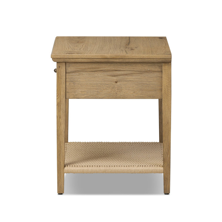 Amber Lewis Worn Oak Nightstand with Brass Handle