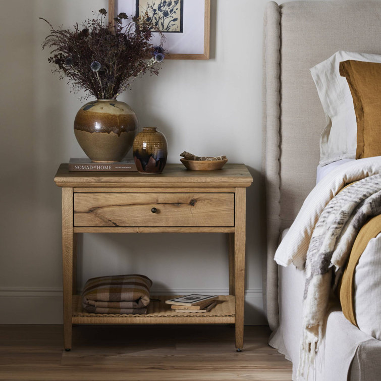 Amber Lewis Worn Oak Nightstand with Brass Handle