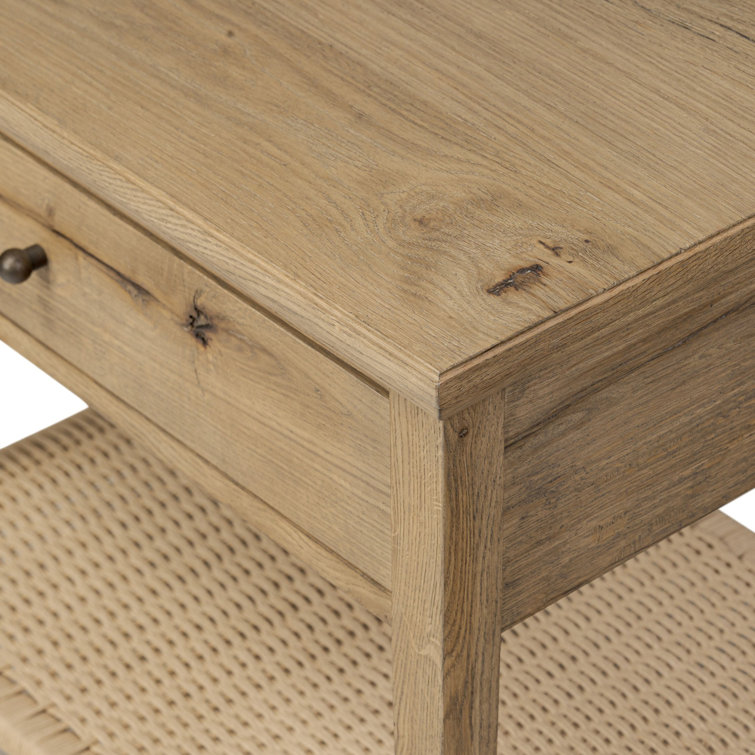 Amber Lewis Worn Oak Nightstand with Brass Handle