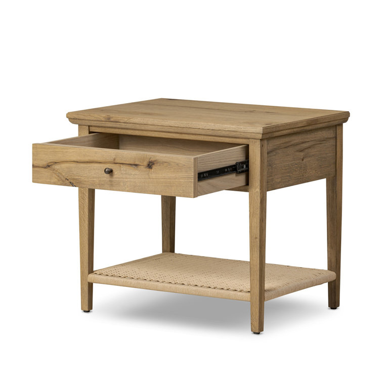 Amber Lewis Worn Oak Nightstand with Brass Handle