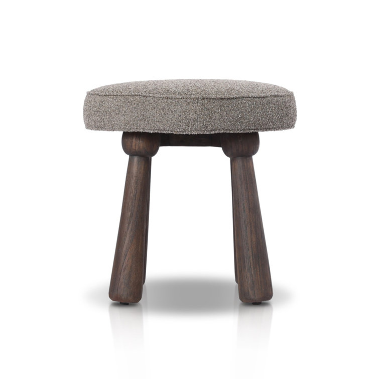 Fawn Boucle Cushion Stool with Dark Wood Legs