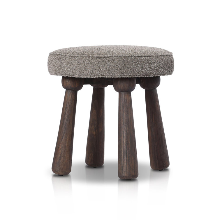 Fawn Boucle Cushion Stool with Dark Wood Legs