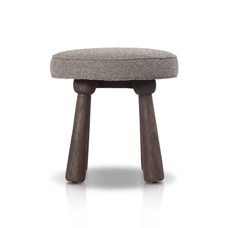 Fawn Boucle Cushion Stool with Dark Wood Legs