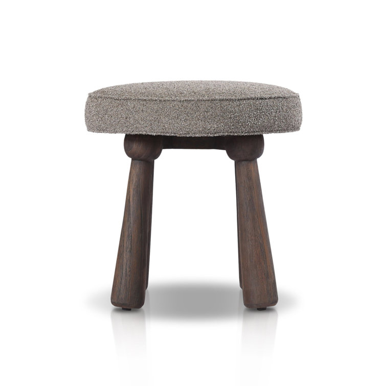Fawn Boucle Cushion Stool with Dark Wood Legs