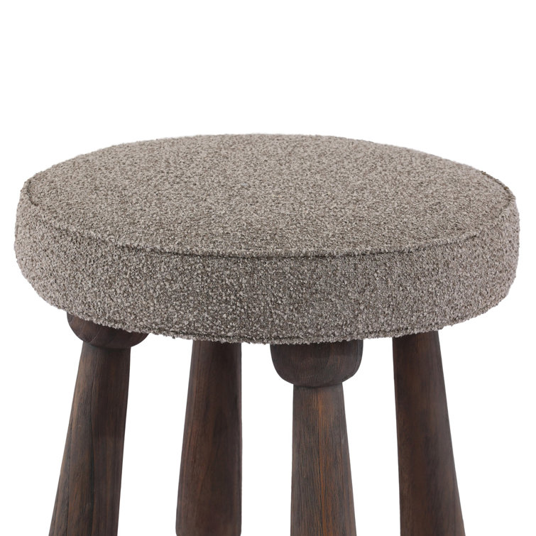 Fawn Boucle Cushion Stool with Dark Wood Legs