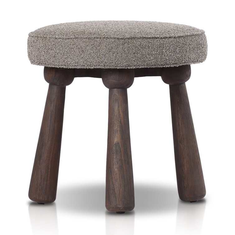 Fawn Boucle Cushion Stool with Dark Wood Legs