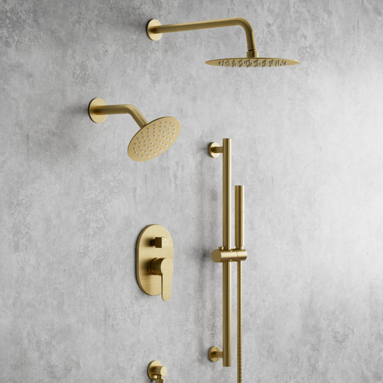 Brushed Gold Dual Head Stainless Steel Shower System with Handheld