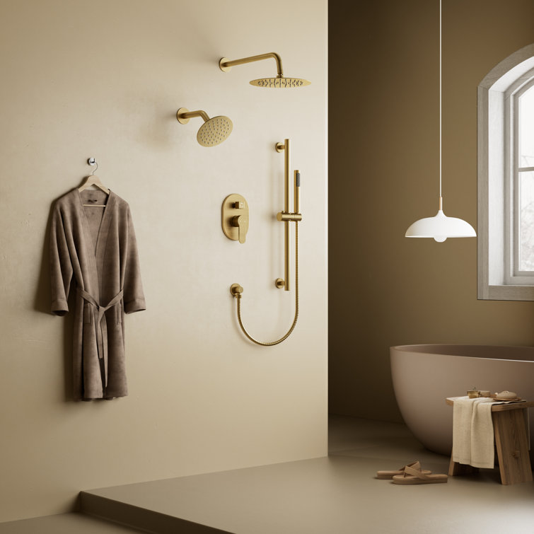 Brushed Gold Dual Head Stainless Steel Shower System with Handheld
