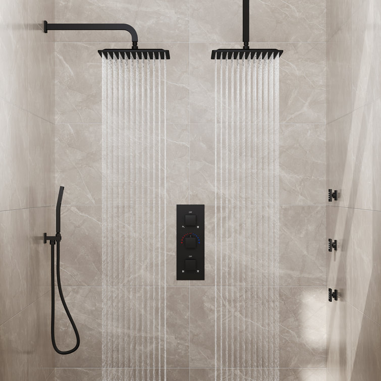 Matte Black Dual Showerheads with Thermostatic Valve