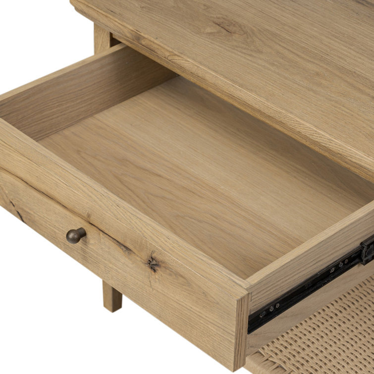 Amber Lewis Worn Oak Nightstand with Brass Handle