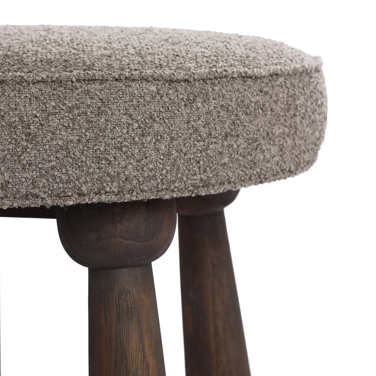 Fawn Boucle Cushion Stool with Dark Wood Legs