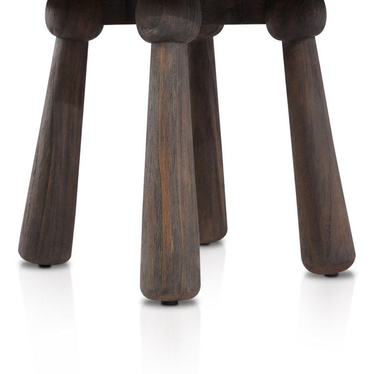 Fawn Boucle Cushion Stool with Dark Wood Legs