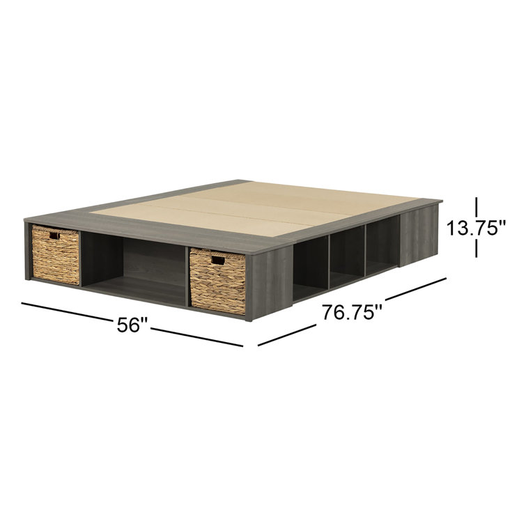 Gray Maple Full Storage Bed with Wicker Baskets