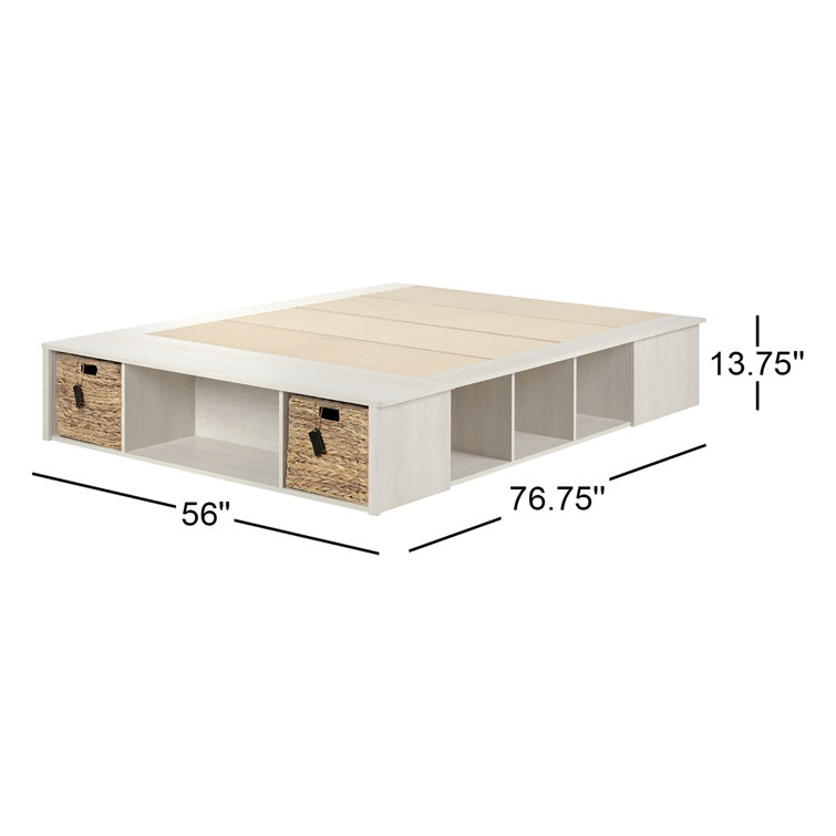 Winter Oak Full Storage Bed with Baskets and Wood Frame
