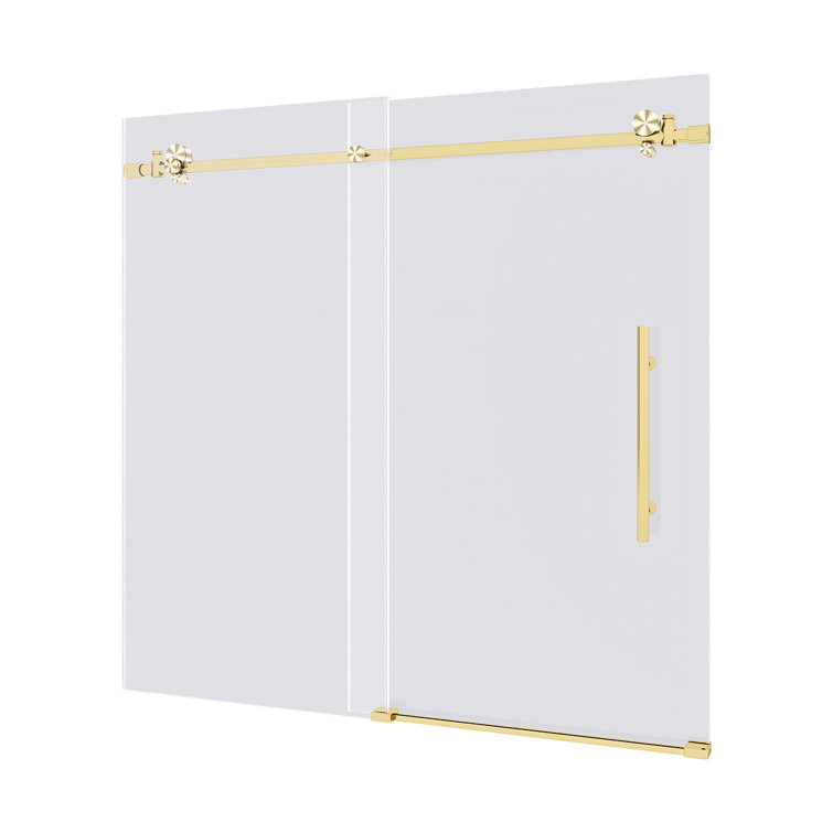 60-Inch Gold Frameless Sliding Shower Door with Clear Glass