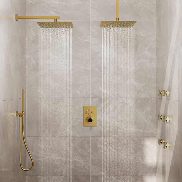 DualJetSpa 12" Gold Dual Shower Head with Body Jets
