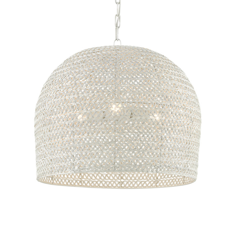 White Woven Iron Drum Chandelier with Adjustable Height