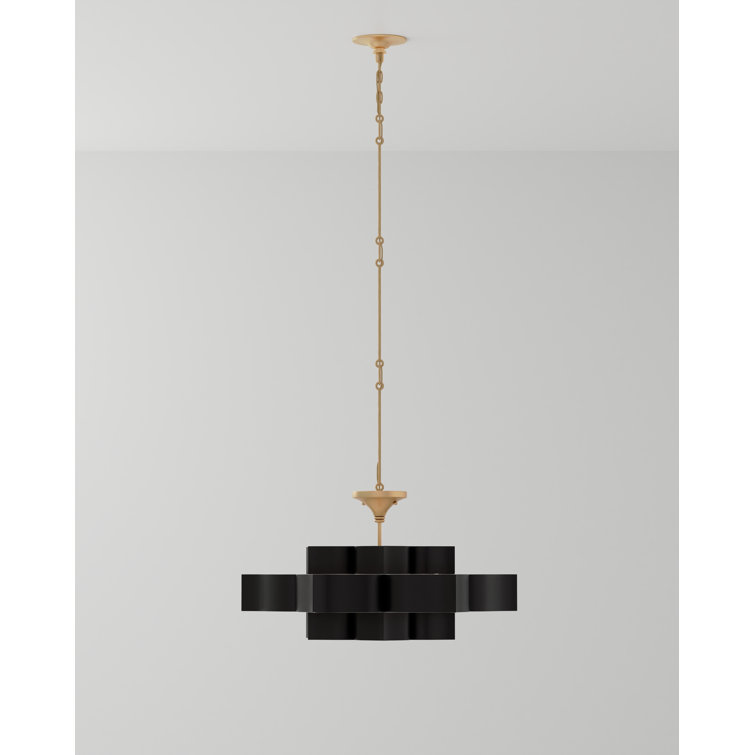 Satin Black and Contemporary Gold Leaf 6-Light Adjustable Chandelier
