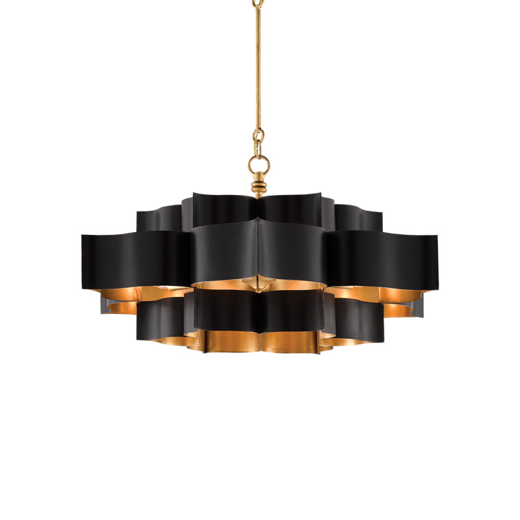 Satin Black and Contemporary Gold Leaf 6-Light Adjustable Chandelier