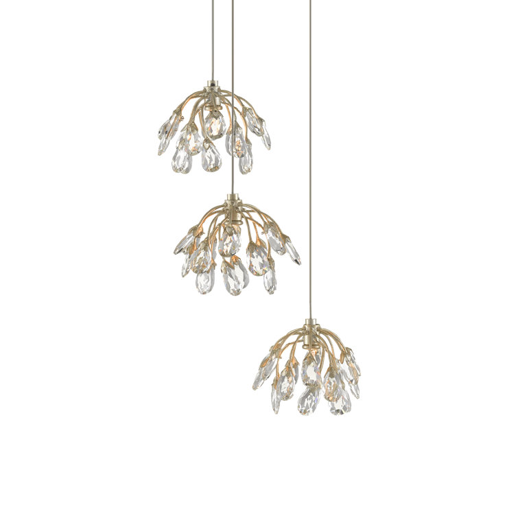 Luminous Silver Globe Pendant with Crystal Flowers - 3 Light