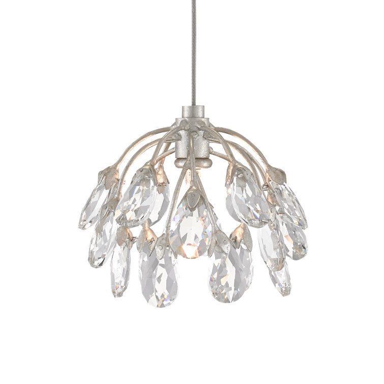 Luminous Silver Globe Pendant with Crystal Flowers - 3 Light