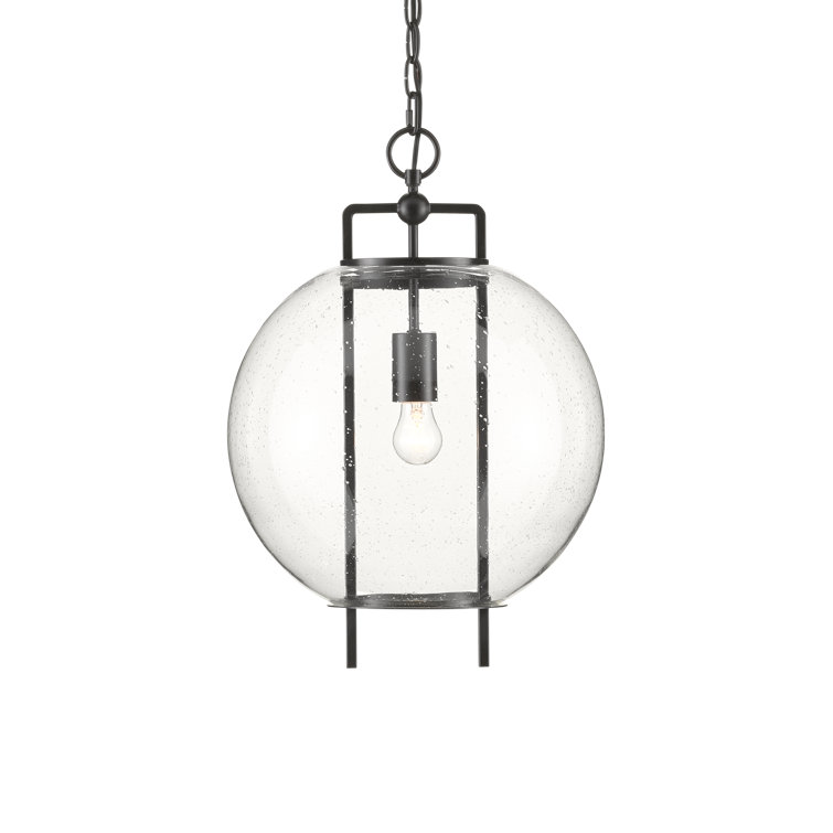 Breakspear Antique Black Globe Pendant with Seeded Glass