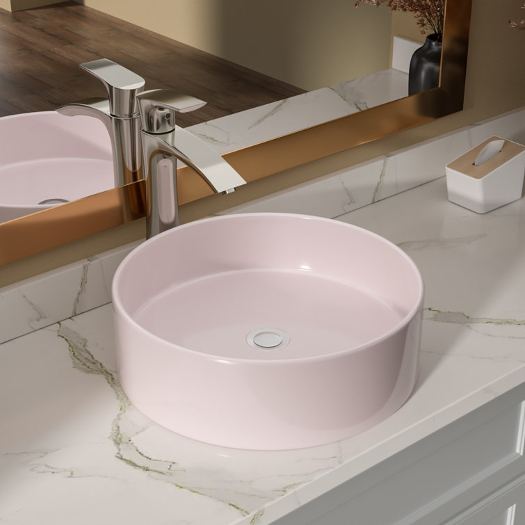 16" Pink Round Ceramic Vessel Bathroom Sink