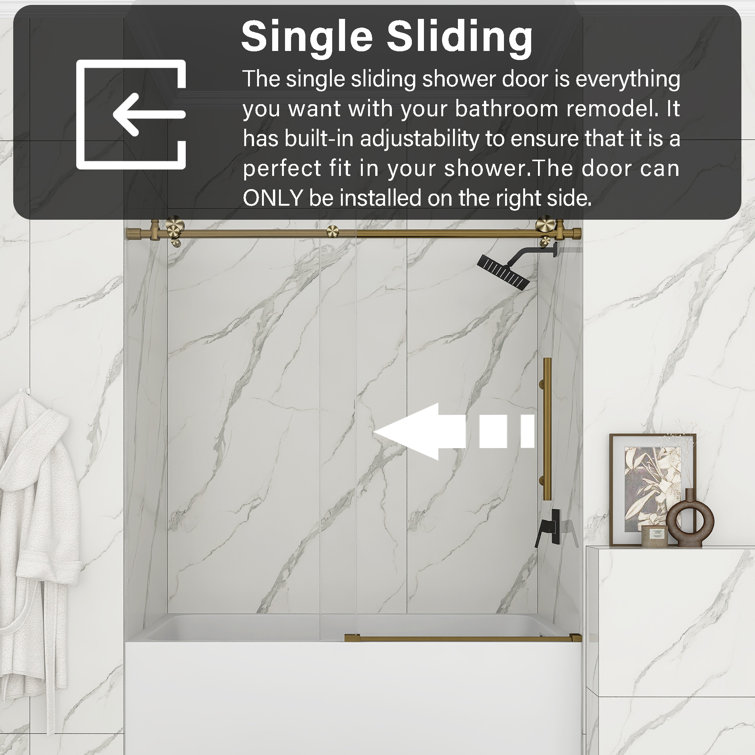 60-Inch Gold Frameless Sliding Shower Door with Clear Glass