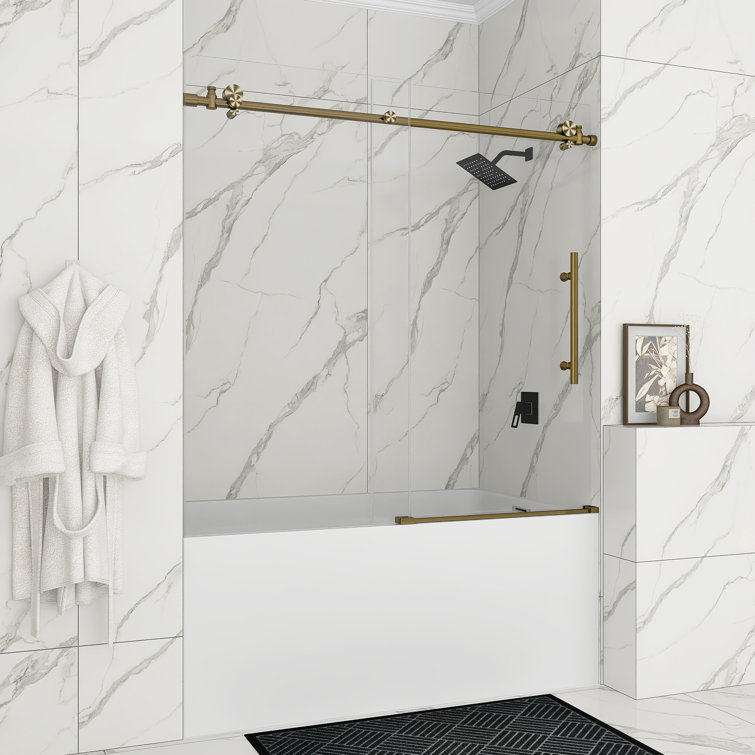 60-Inch Gold Frameless Sliding Shower Door with Clear Glass