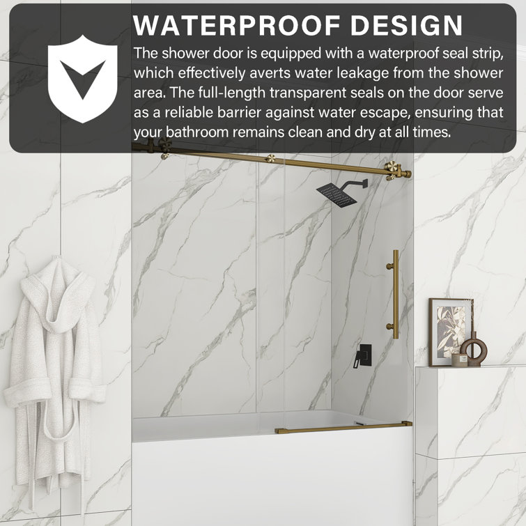 60-Inch Gold Frameless Sliding Shower Door with Clear Glass