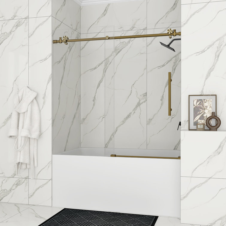 60-Inch Gold Frameless Sliding Shower Door with Clear Glass
