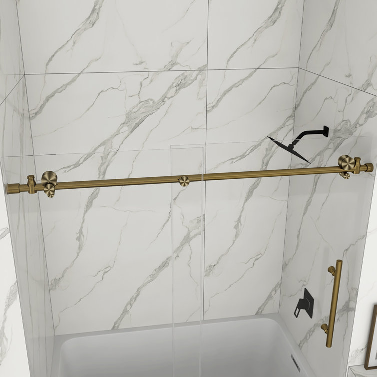60-Inch Gold Frameless Sliding Shower Door with Clear Glass