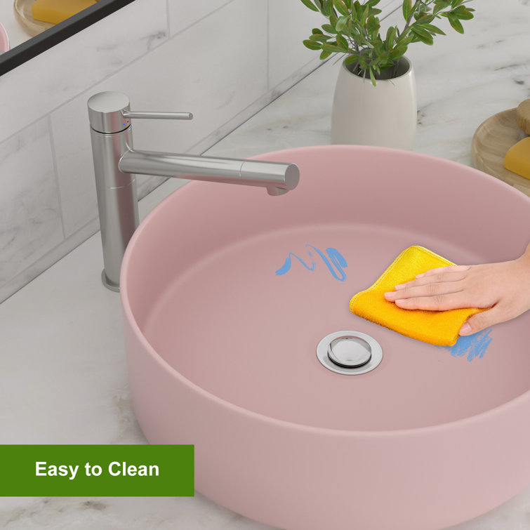 16" Pink Round Ceramic Vessel Bathroom Sink