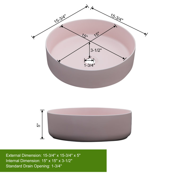 16" Pink Round Ceramic Vessel Bathroom Sink