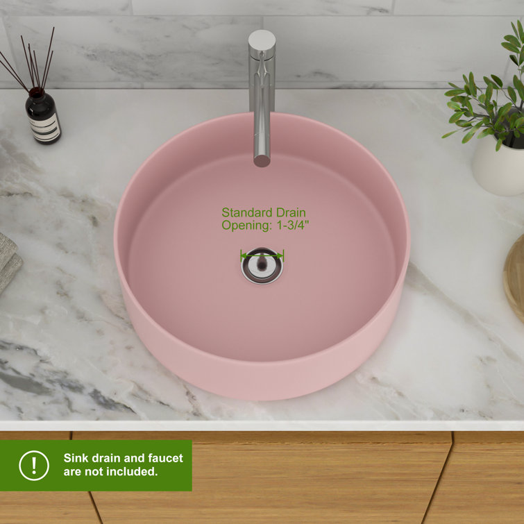 16" Pink Round Ceramic Vessel Bathroom Sink