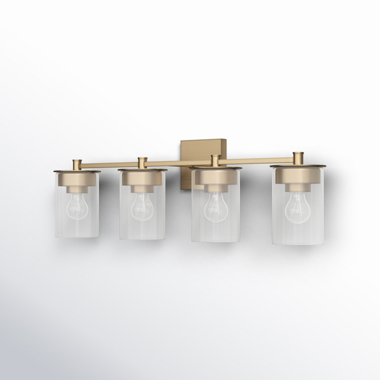 Aged Brass and Clear Glass 4-Light Dimmable Vanity Fixture