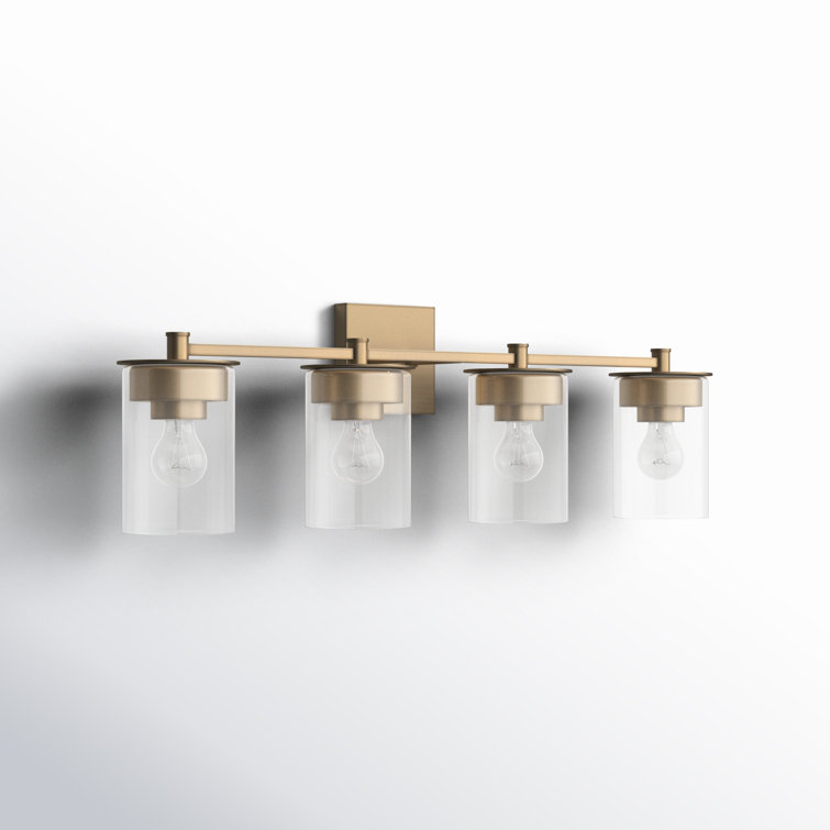 Aged Brass and Clear Glass 4-Light Dimmable Vanity Fixture