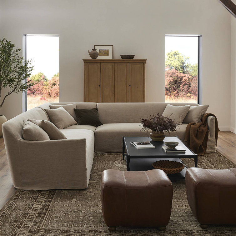 Lowell Three Piece Linen Fabric Sectional Sofa
