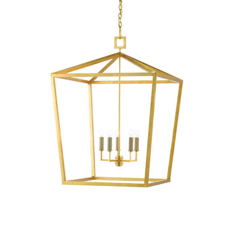 Gold Leaf Contemporary 5-Light Metal Lantern Chandelier