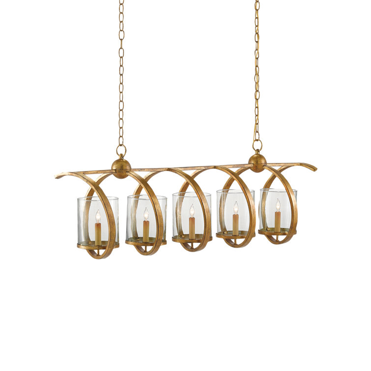 Elegant Maximus Rectangular 5-Light Pendant in Washed Gold Leaf
