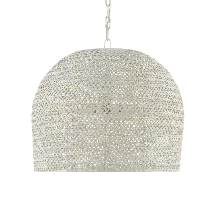 White Woven Iron Drum Chandelier with Adjustable Height