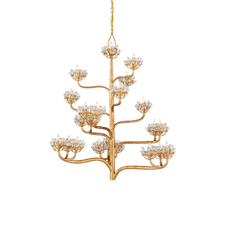 Agave Americana Dark Gold Leaf 22-Light Crystal Chandelier