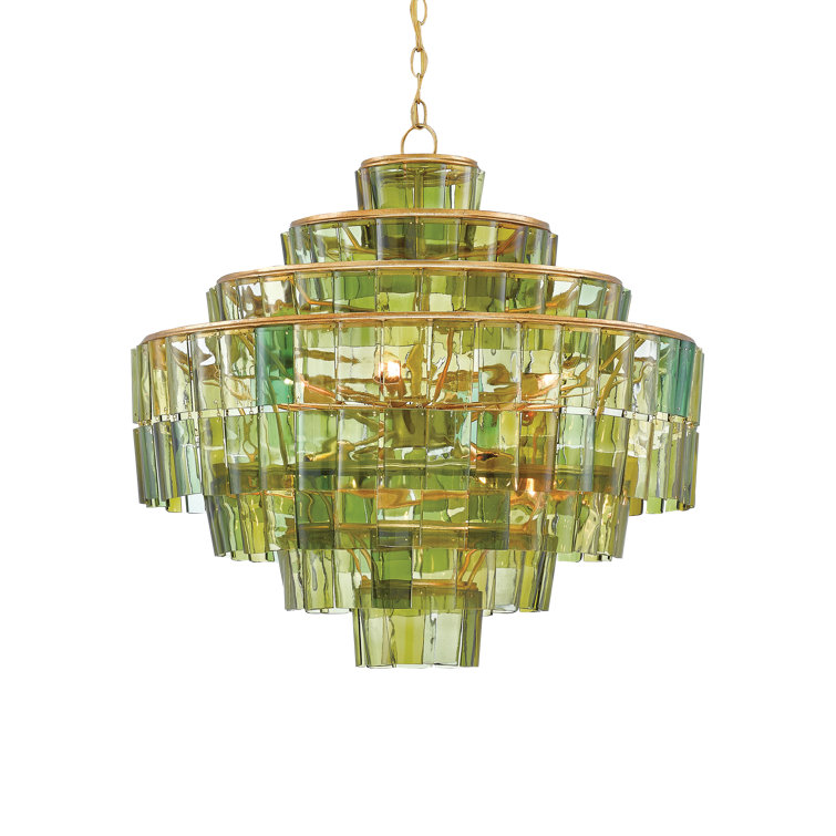 Sommelier 8-Light Green Glass and Gold Chandelier