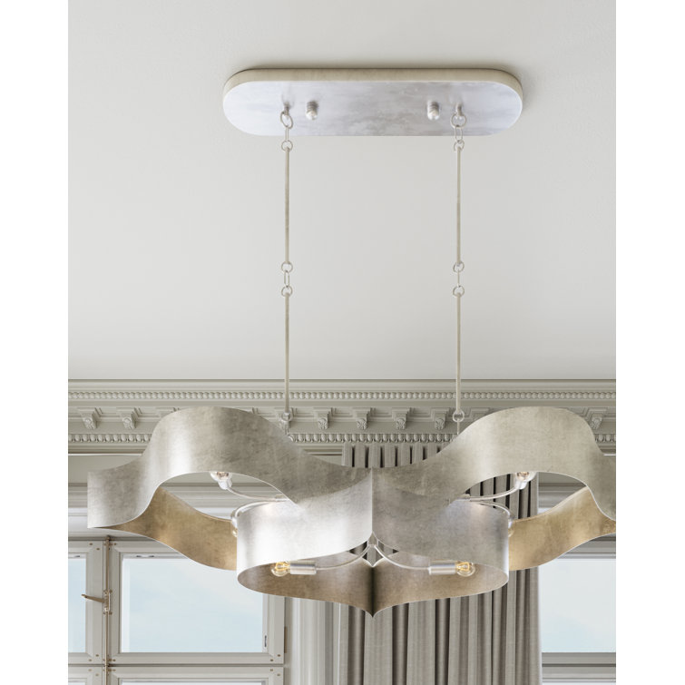 Grand Lotus Silver Leaf Adjustable 6-Light Chandelier