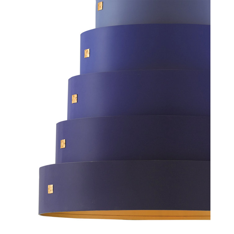 Contemporary Gold Leaf 6-Light Blue Chandelier with Wrought Iron Rings