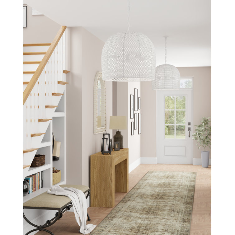 White Woven Iron Drum Chandelier with Adjustable Height