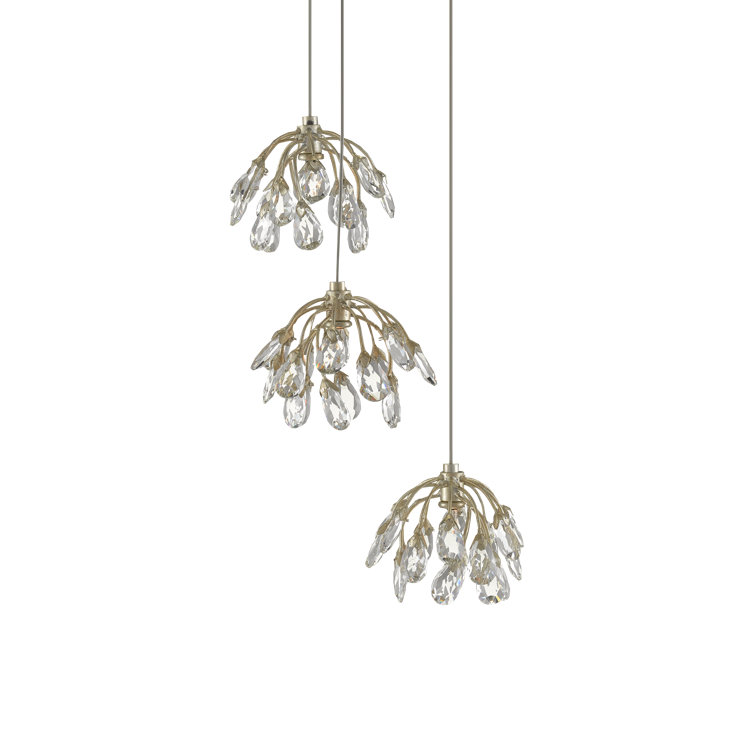 Luminous Silver Globe Pendant with Crystal Flowers - 3 Light