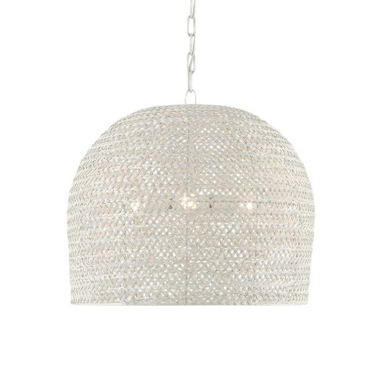White Woven Iron Drum Chandelier with Adjustable Height