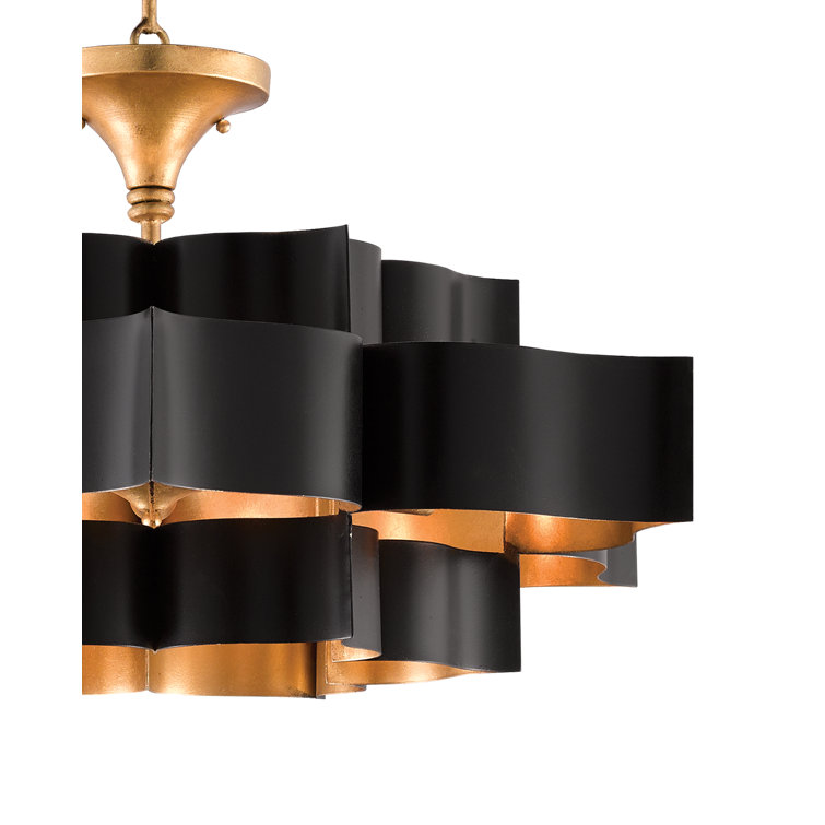 Satin Black and Contemporary Gold Leaf 6-Light Adjustable Chandelier
