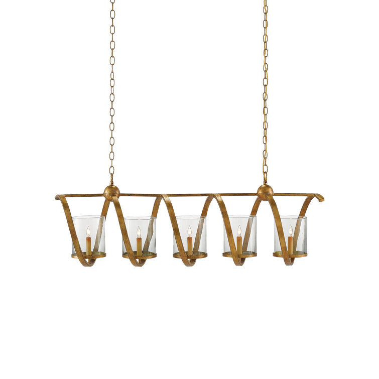 Elegant Maximus Rectangular 5-Light Pendant in Washed Gold Leaf
